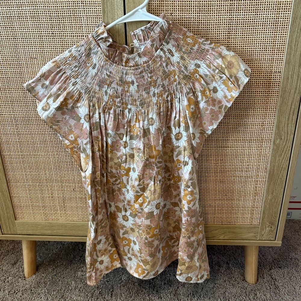 Red Dress Boutique Floral Smocked Neck Blouse — Mustard, Cream, Blush